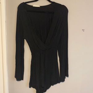 Deep v long sleeve black romper